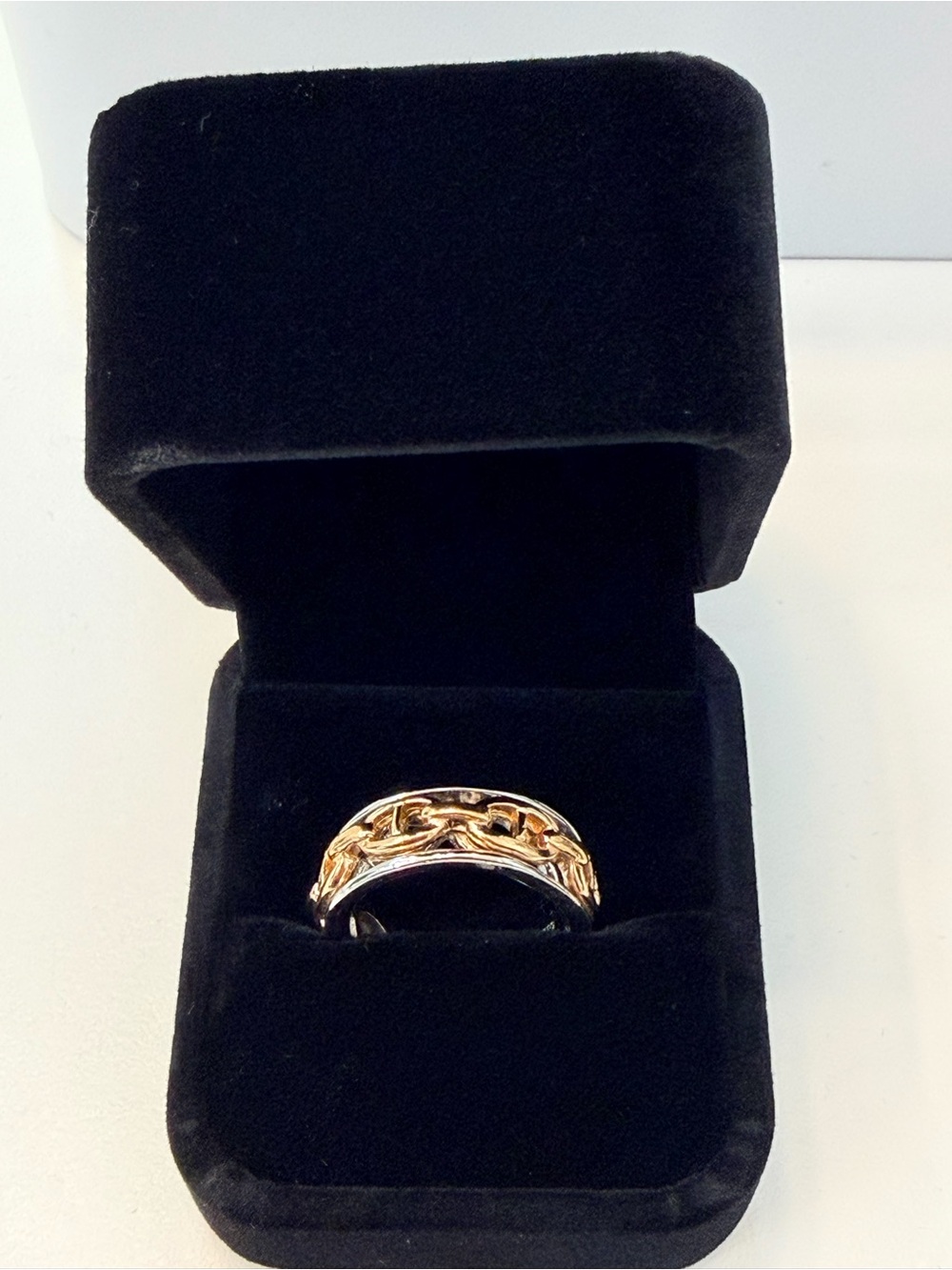 Gold-Tone Chain Link with Silver-Tone Openwork Statement Ring, Size 8